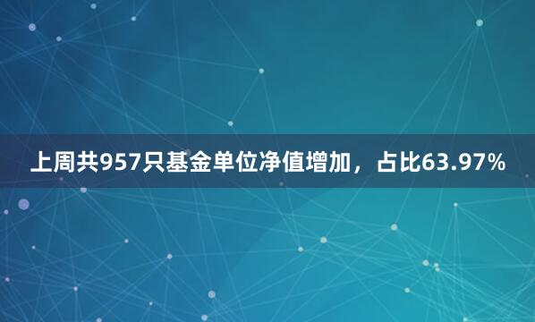 上周共957只基金单位净值增加，占比63.97%