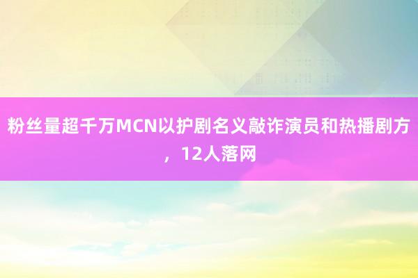 粉丝量超千万MCN以护剧名义敲诈演员和热播剧方，12人落网