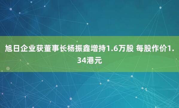 旭日企业获董事长杨振鑫增持1.6万股 每股作价1.34港元