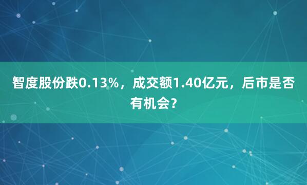 智度股份跌0.13%，成交额1.40亿元，后市是否有机会？