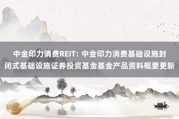 中金印力消费REIT: 中金印力消费基础设施封闭式基础设施证券投资基金基金产品资料概要更新