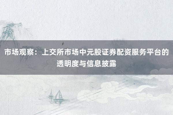 市场观察：上交所市场中元股证券配资服务平台的透明度与信息披露